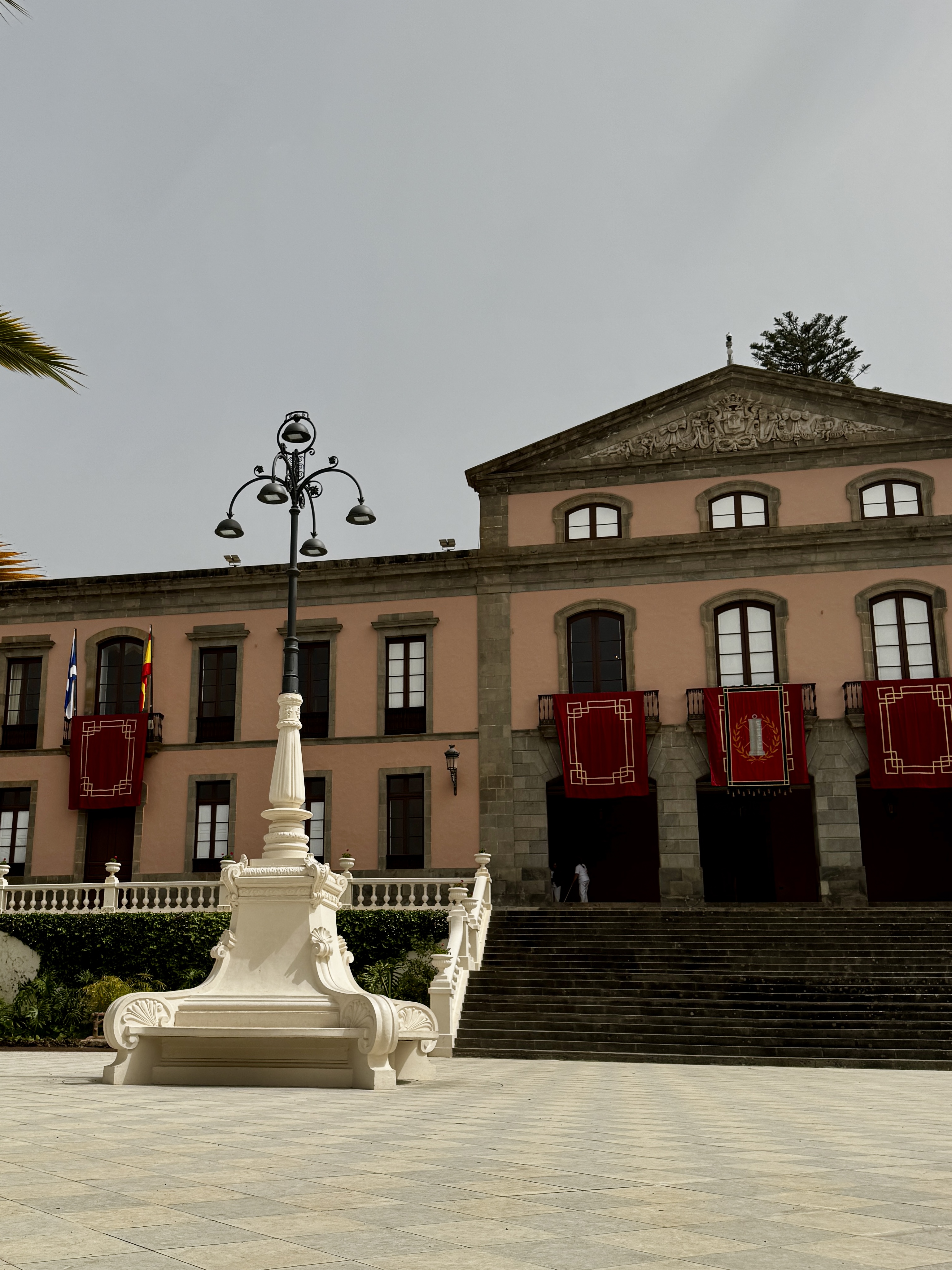 Historic architecture in La Orotava, Tenerife with cinematic mountain light.